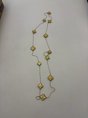 Gold Clover Station Long Necklace - Yellow Gold Tone
